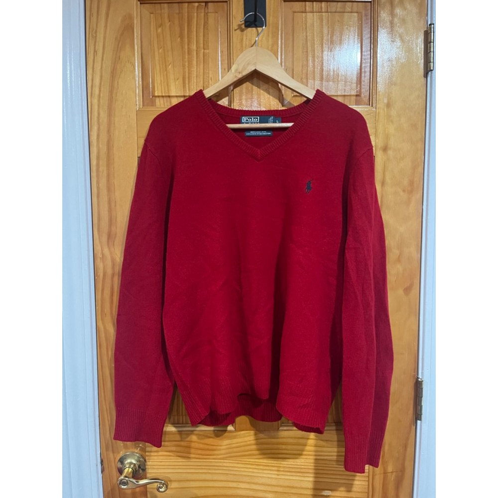 Men’s Polo Ralph Lauren Vintage 100% Lambswool V Neck Pull Over Sweater Large